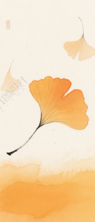 银杏叶水墨风背景插图