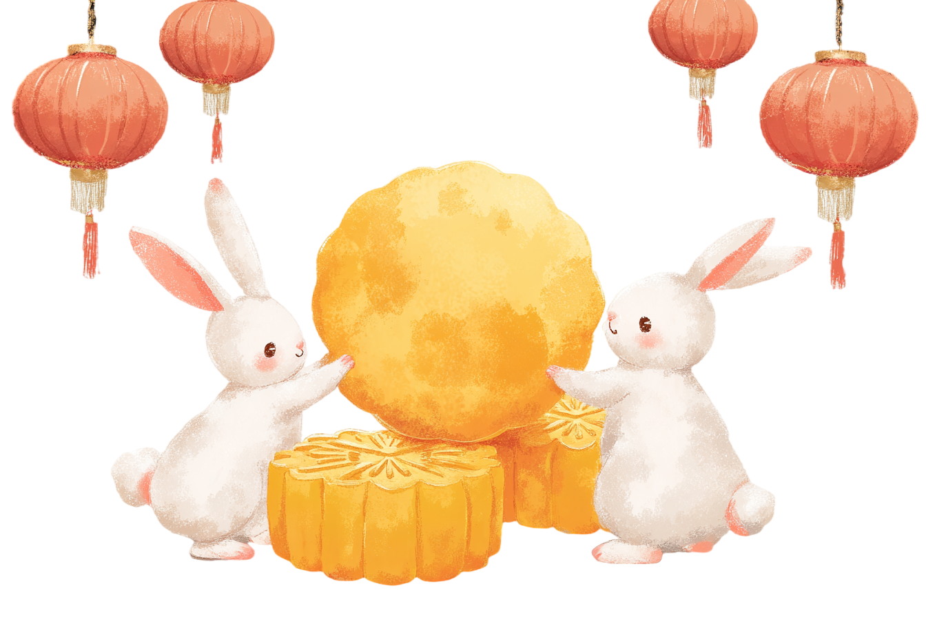 中秋节兔子与月饼元素