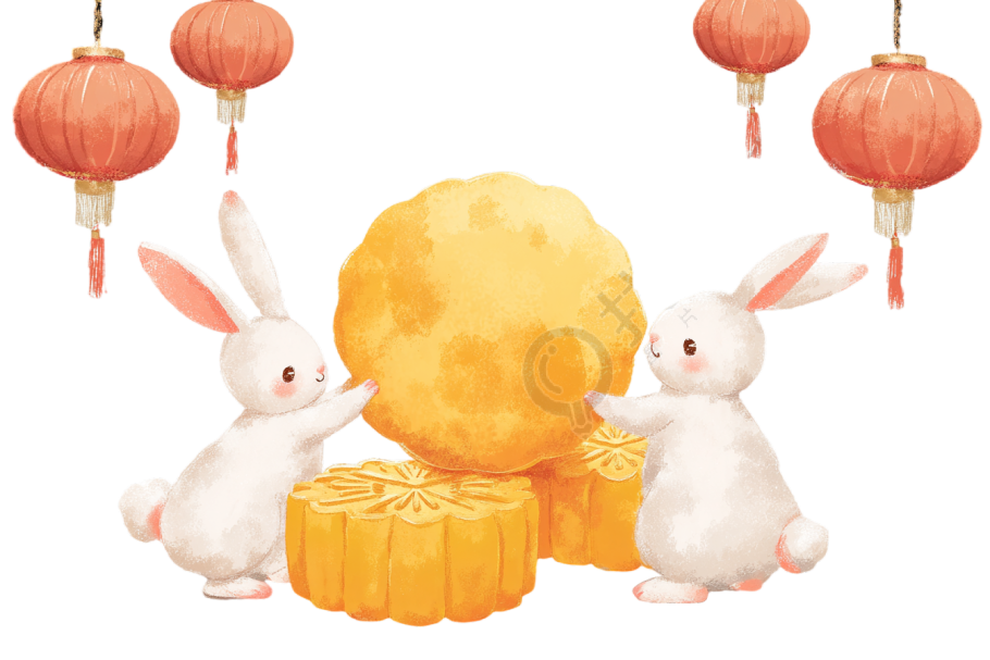 中秋节兔子与月饼元素
