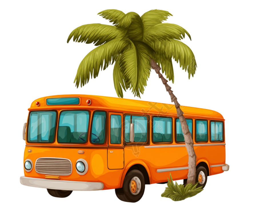 橙色巴士国庆旅游插画