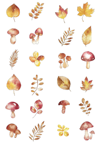 秋季叶子蘑菇可爱插图