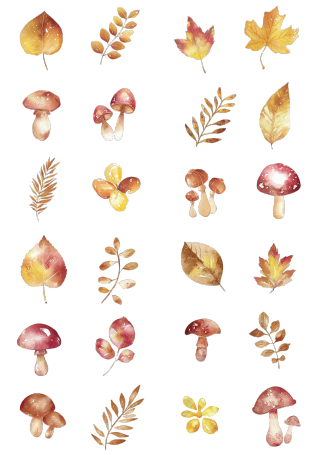 秋季叶子蘑菇可爱插图