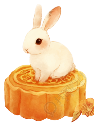 中秋节兔子与月饼插画