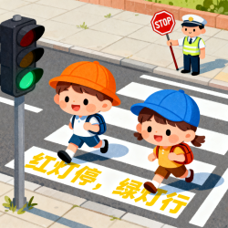 卡通风格儿童交通安全插画