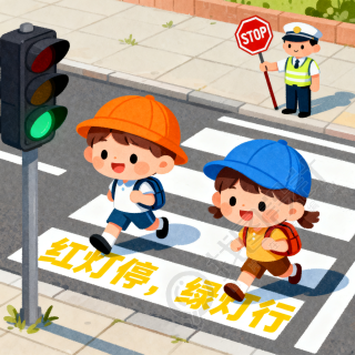 卡通风格儿童交通安全插画