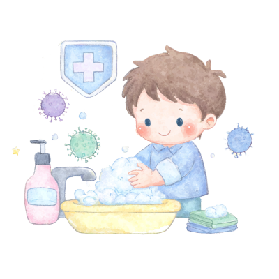 卡通男孩洗手插画