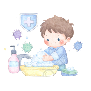 卡通男孩洗手插画