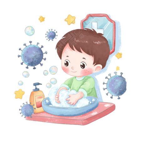 卡通男孩洗手插图