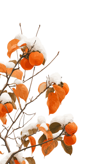 雪中柿子寒露节气素材