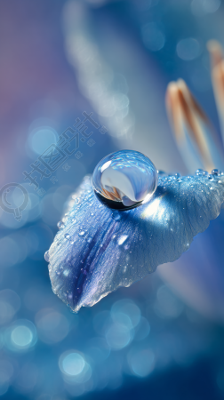 蓝色花瓣水滴插图