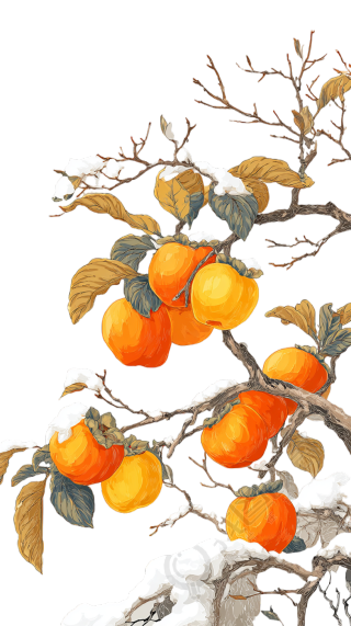 雪中柿子寒露节气插图