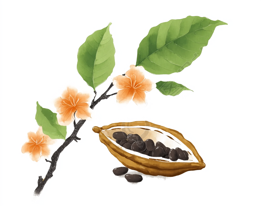花卉和巧克力豆荚插画
