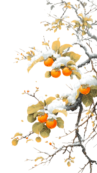 雪中柿子寒露节气元素