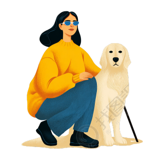 盲人和导盲犬元素