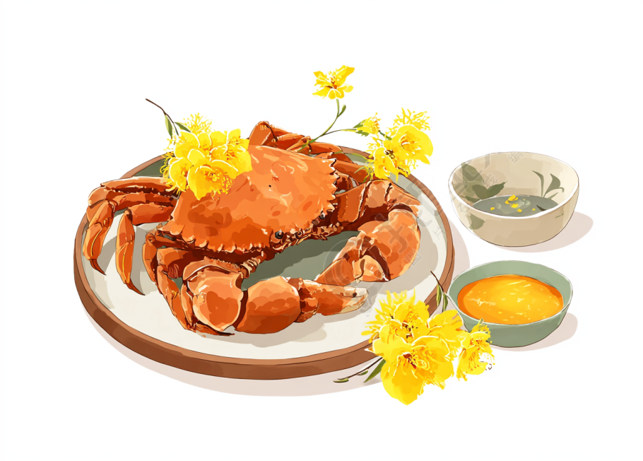 蒸螃蟹插画设计元素