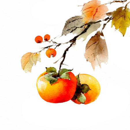柿子水墨画元素
