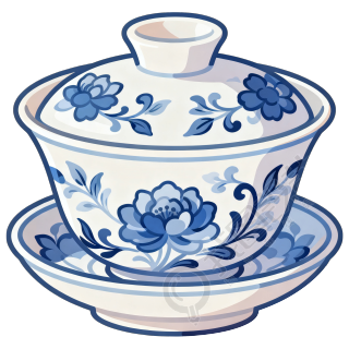 蓝白瓷图案茶具