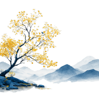 水墨风远山大树霜降素材