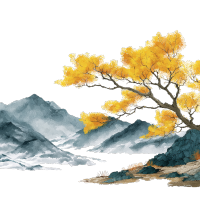 水墨风远山大树霜降插图