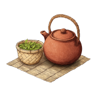 竹柄绿茶壶图形素材