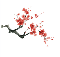 中国水墨画风格梅枝剪贴画