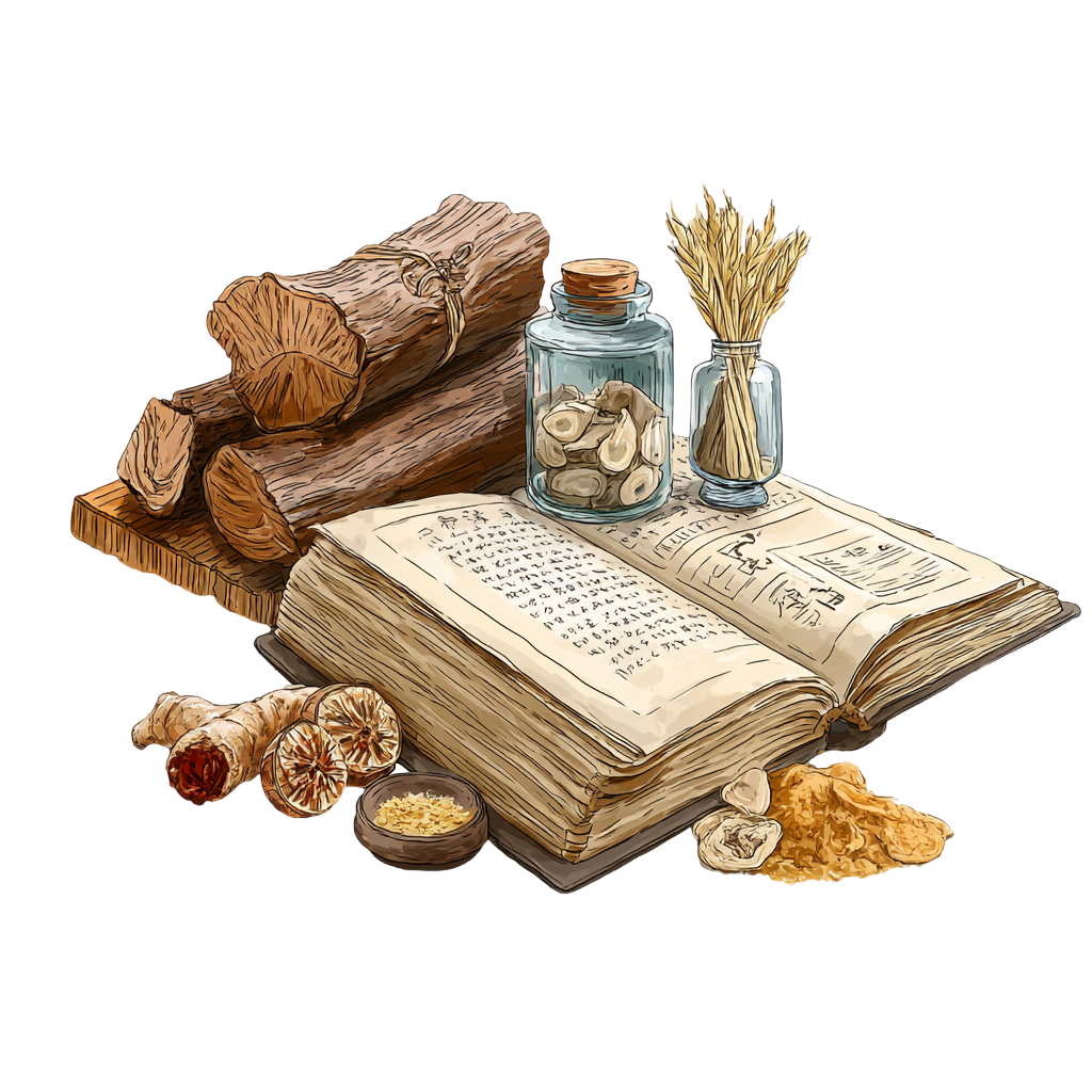 中药材和医书插图