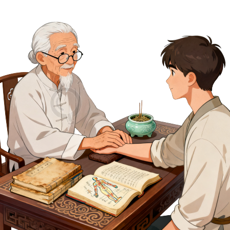 中医诊脉插画