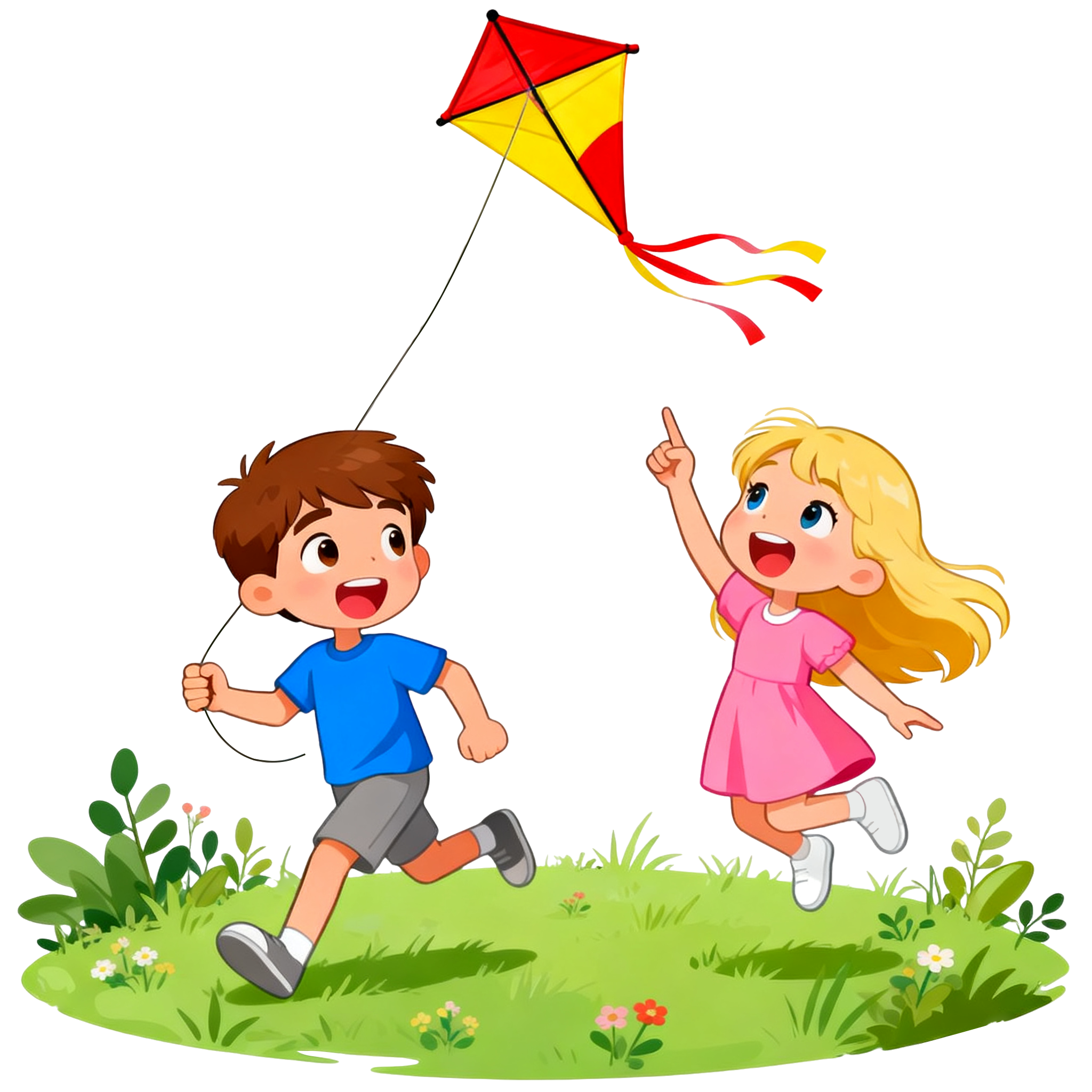 儿童放风筝素材