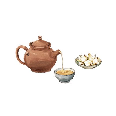 茶壶茶杯水彩插画