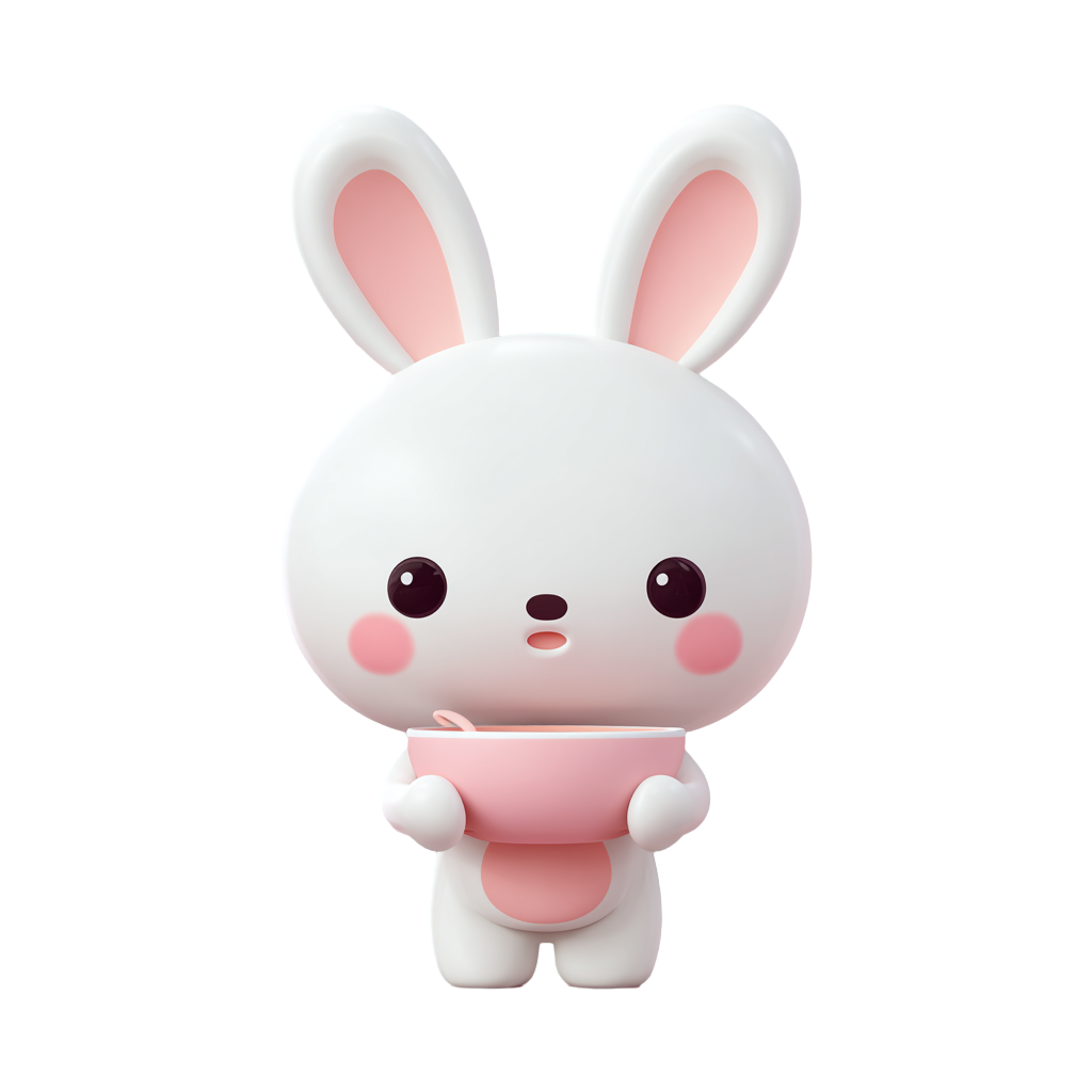 3D白色兔子PNG插图