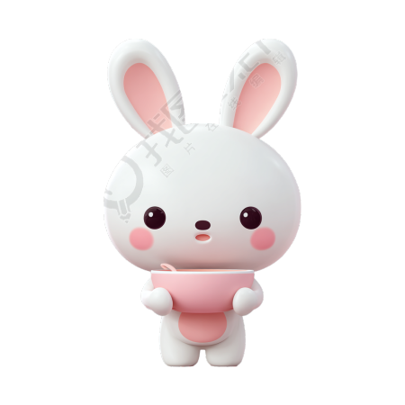 3D白色兔子PNG插图
