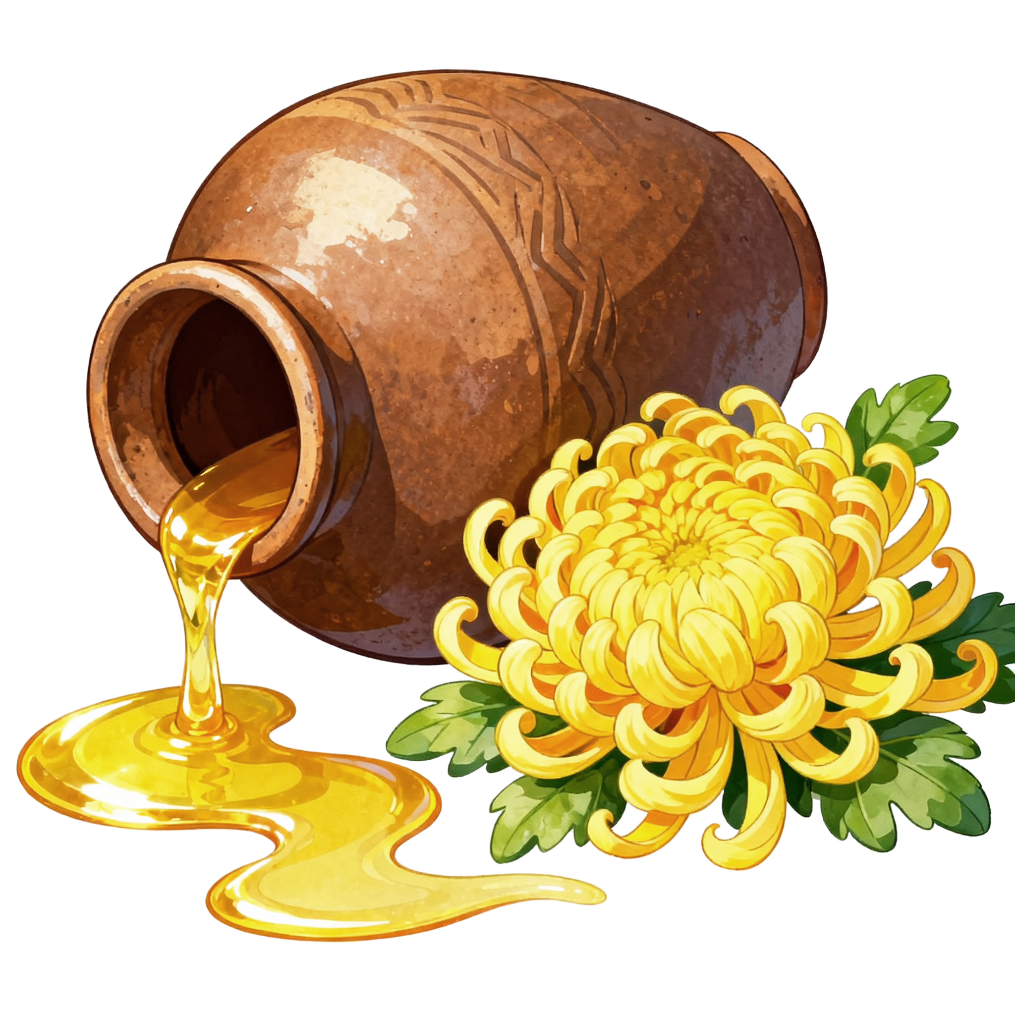 黄菊花和酒坛插画