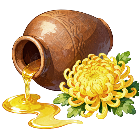 黄菊花和酒坛插画