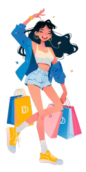 卡通购物女孩PNG插画