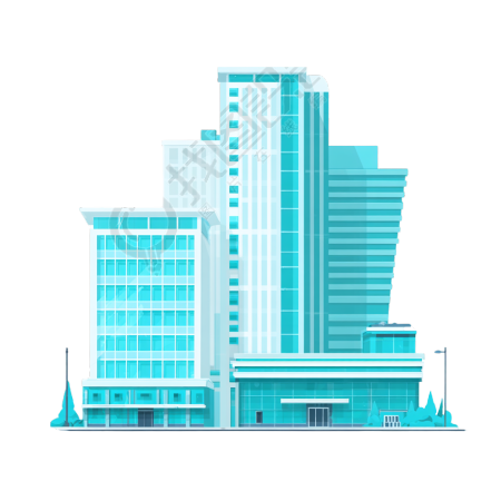 蓝色城市建筑插画