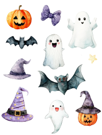 万圣节剪贴画水彩风插图