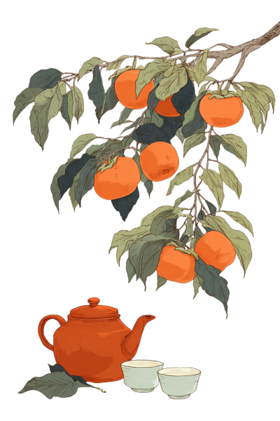 秋天柿子茶壶国风素材