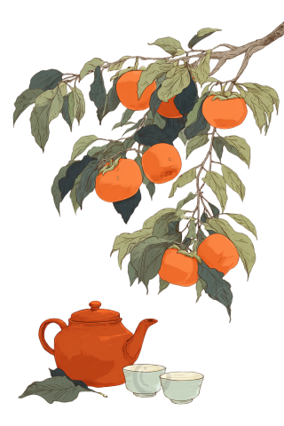 柿枝橙壶插画