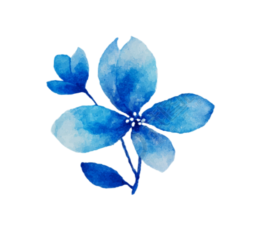 蓝色小花水彩花卉元素