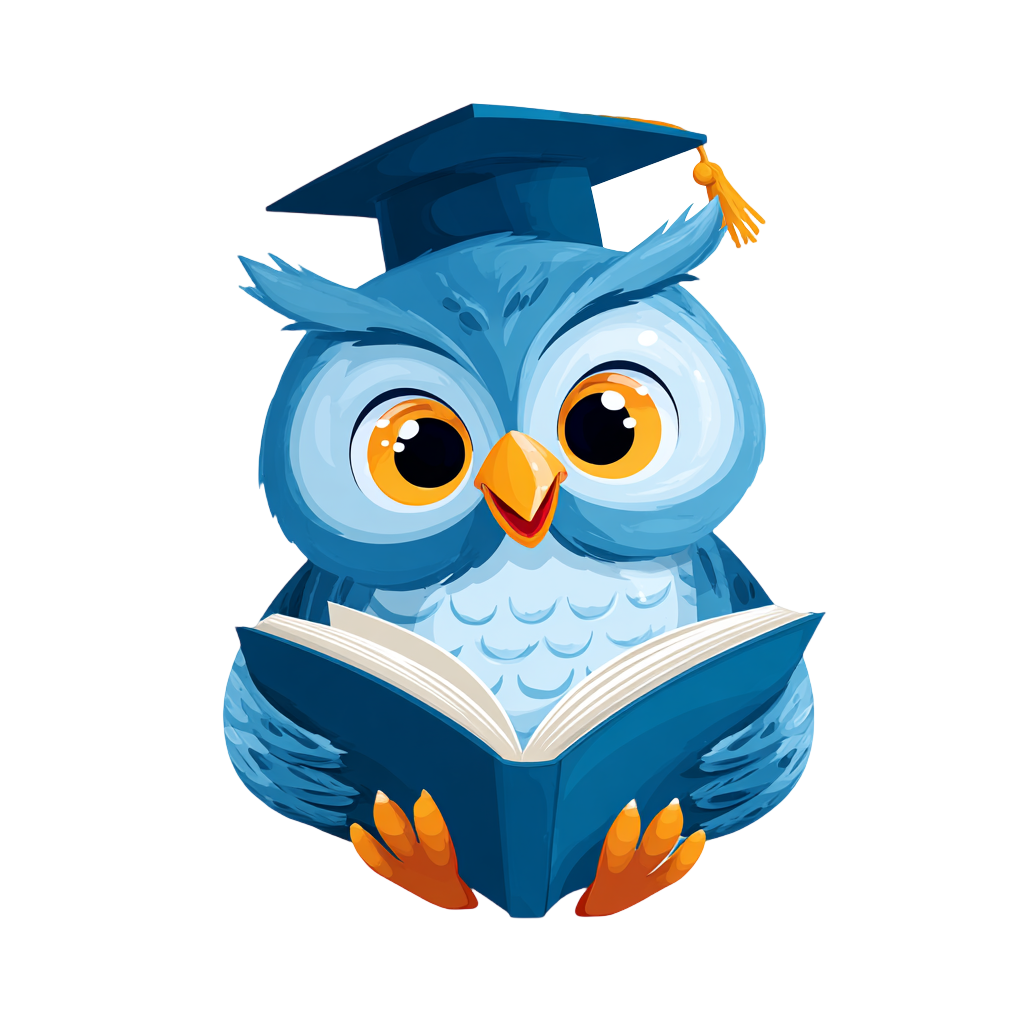 蓝色猫头鹰读书插画