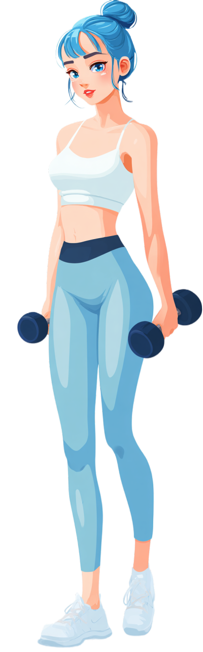 女孩举哑铃健身插画