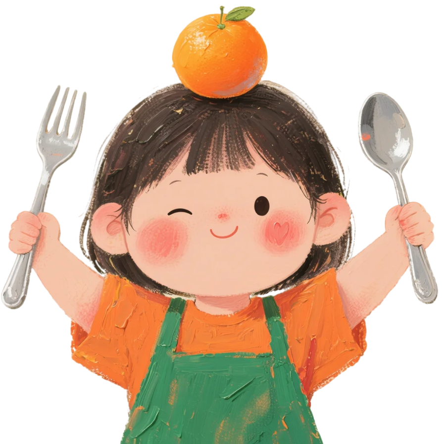 小女孩吃饭卡通可爱插图