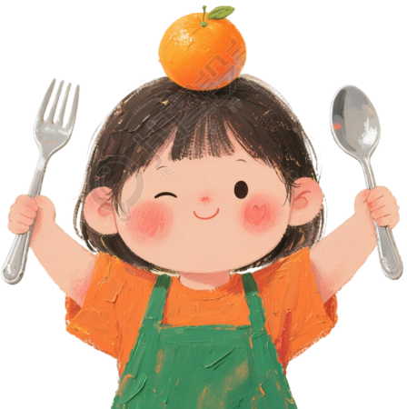 小女孩吃饭卡通可爱插图