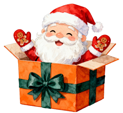 圣诞老人橙色礼盒插画