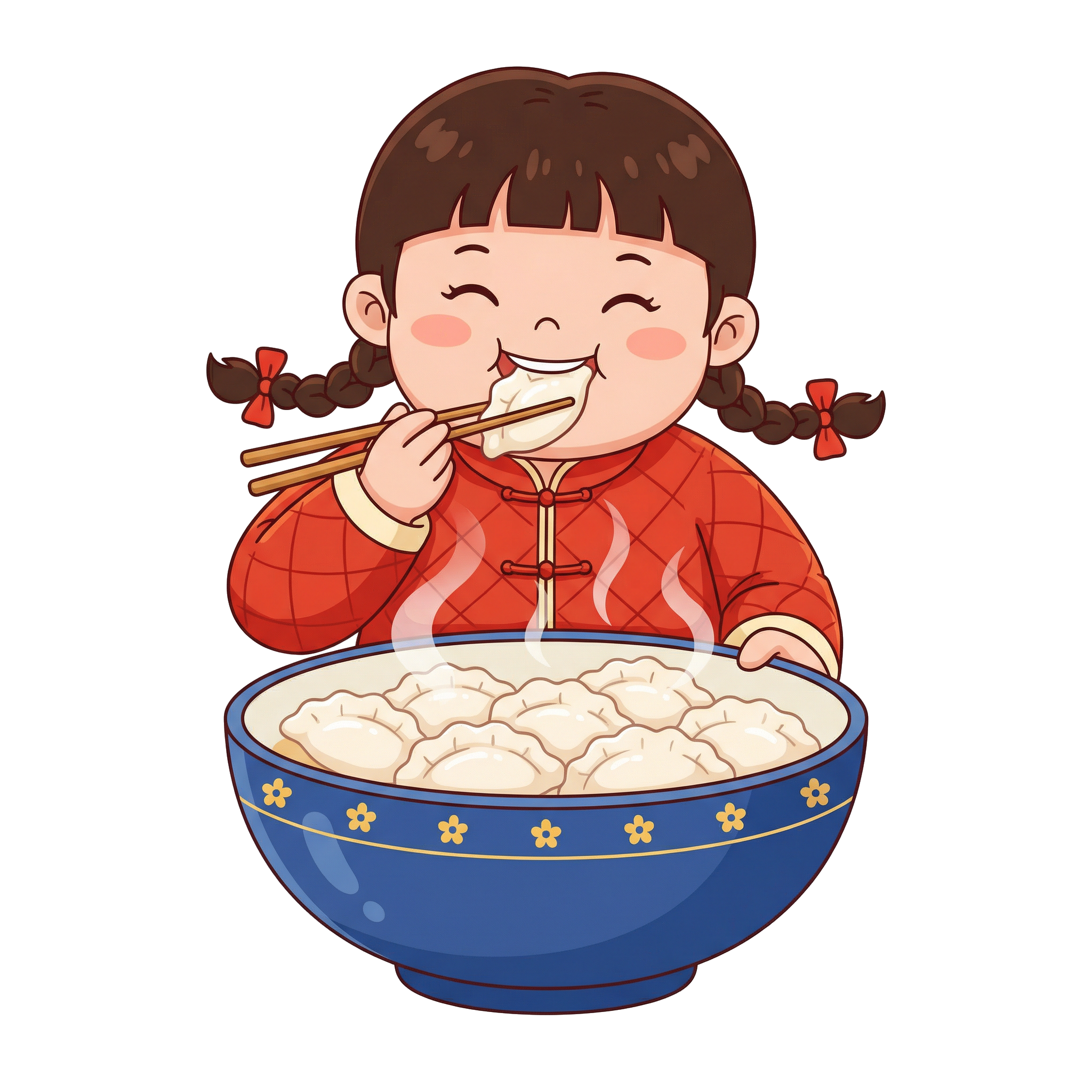 可爱女孩吃饺子PNG插画