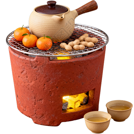 围炉煮茶橘子插画