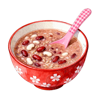 jimeng-2025-12-04-2142-bowl of Laba congee, red ceramic bowl