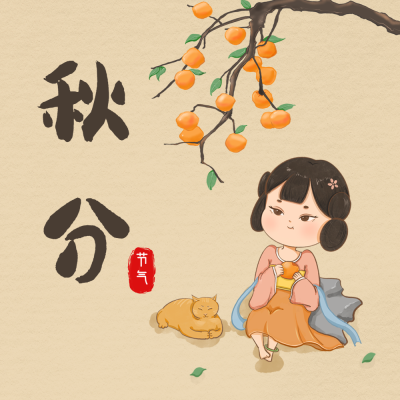 秋分节气秋天你好手绘方形海报