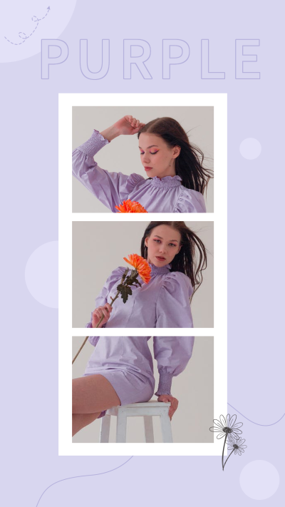 梦幻浪漫紫色上下拼接三图竖形拼图