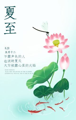 夏至清新荷花手机海报